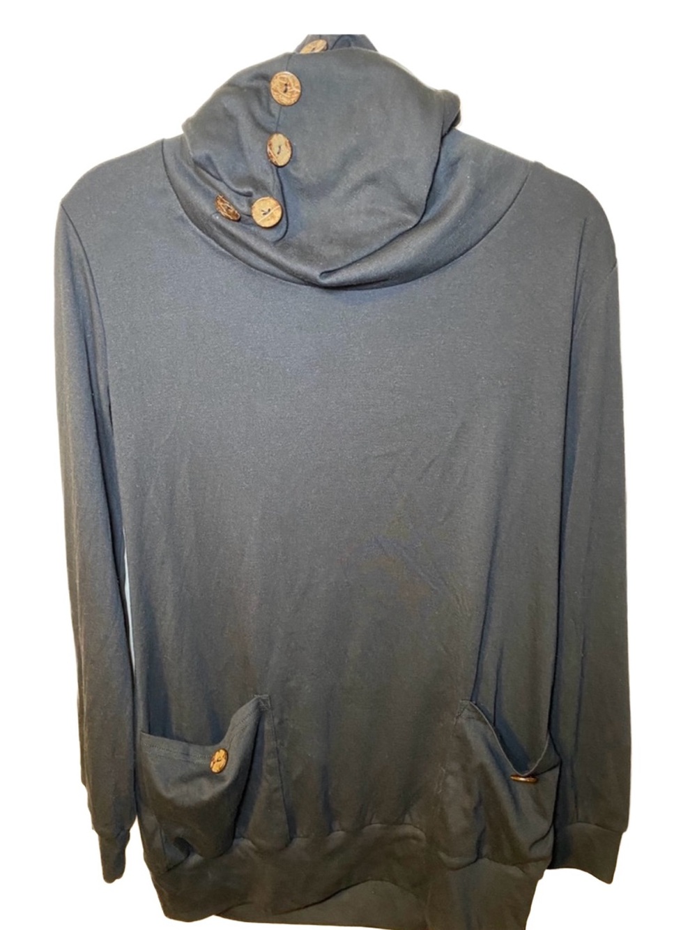 Levaca Long Sleeve Button Cowl Neck Casual Tunic Top Pockets Black, L